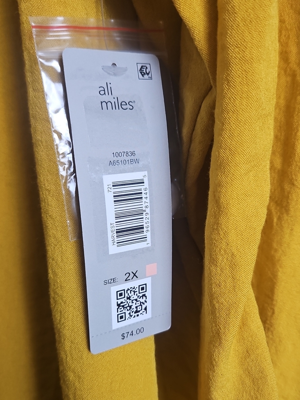 Ali Miles 3/4 Sleeve Statement Button Shirt/Jacket: Color- Mustard: Size-2X - Picture 8 of 16
